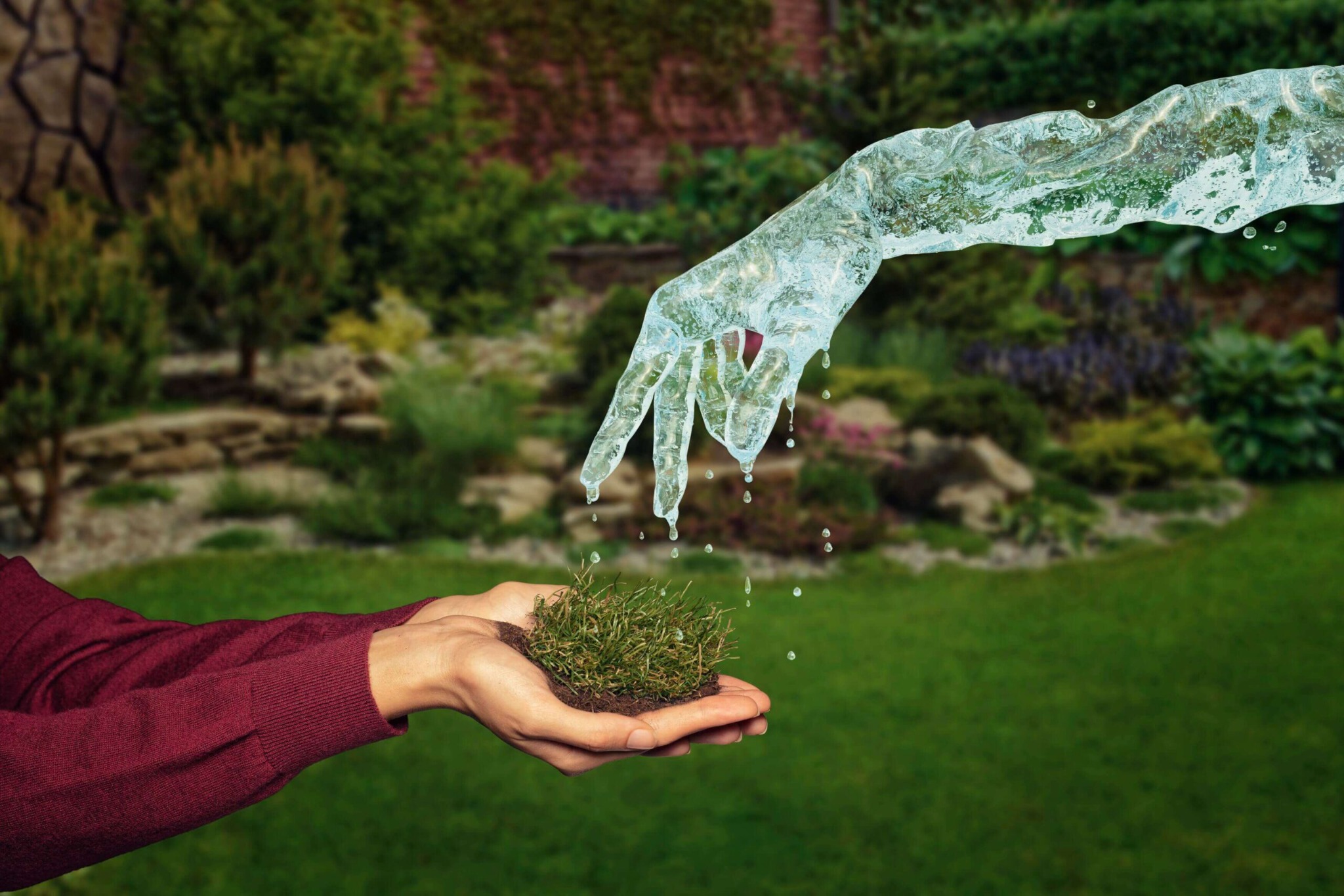 Gardena water hand watering grass